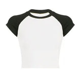 Zingj Color Thread Rotator Sleeve T-Shirt Women's Short Crop Tight Thin Shirt Short Sleeve