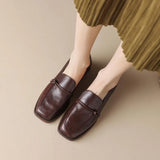 Brown Thick Heel Small Leather Shoes Women 2025 Spring New Temperament Retro Style Side In The Heel Women Single