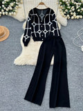 And Autumn Women's Clothing Collar V Collar Jersey Knit Two Sets Of Fashion