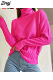 Winter Women's Green Sweater Knitted Soft Warm Basic Casual Knit White Turtleneck Sweater Female Jumper 2023 High