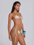 Spring And Summer Three-Dimensional Flower Beads With Hanging Neck Slings Two-Dress Bikini Skirt Set