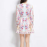 Dress Women 2025 New High-End Sense V To Receive Waist Thin Temperament Retro Print Long-Sleeved A-Word