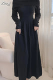 Long Sleeve Slash Neck Off Shoulder Knitted Sweater Maxi Dress for Women Clothing Sexy Party Office Lady Fashion