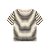 Zingj Striped Short-Sleeved T-Shirt Women's Design Sense Round Collar Bottom Shirt 2024 Summer Loose Casual Student Coat