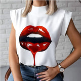 Simple Lip Pattern Collar Lady Shirt Tsets Commuting Short-Sleeved Tops