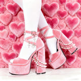 Y2k Velvet Dark Lolita Pearl Size 47 Water Table Coarse High Heel Women's