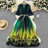Women's Niche Elegant Dress New Hollow Nail Ball Neck-To-Celing Waist-Print Folding Long