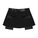 Spring New Leather Belt Short Skirt Belt Belt Belt Belt Belt + Two-Piece Pendant Broad Leg Pants Women Two Sets