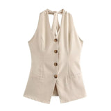 Fragrant Cotton Lint Neck Vest Set Of Women's Summer With Light Luxury High-End Trousers Two