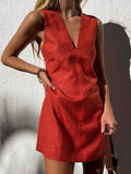 Collar Cotton Sleeveless Dress Woman Summer Basic Solid Color Body Repair Vest
