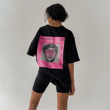 Wind Loose Round Collar T-Shirt Men And Women With The Same Fashion Design Back Personalized Art Abstract Printing Short
