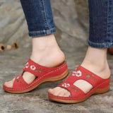 Summer Hollow Flowers Embroidered Cool Shoes Slope And Large Size Women's Cool Slippers