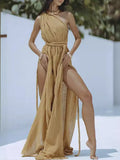 Women's Fashion New Beach Holiday Tie Rope Solid Dress Hood