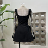 Simple And Intellectual Style Fashionable Pure Color Collar French Dress Pony Waist Small Short