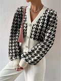 And Winter Tiger Pattern Lantern Sleeve Knitted Cardigan Sweater Short