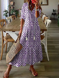 Solid Ruffles Pleated Long Party Dress Women Short Sleeve Loose Casual Dress2025 Autumn V Neck Tassel Hollow Out Dresses 211-0-Outfit