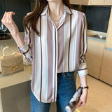 Woman Blouses 2023 Striped Shirts Long Sleeve Womens Tops Button Up Shirt Polo Neck Female Clothing Basic OL Ladies