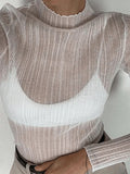 High Neck Semi Sheer Knit Top- Outfit