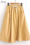 Women Skirt Summer Korean Style Solid Elastic High Waist Midi Long Skirt With Belt Female Office Ladies