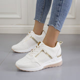 Leisure Thick-Sed Airable Sneakers Women's Slope Heel With Mesh Color Panel Shoes