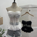 Eager Heavy-Working Transduce Mesh Lace Spliced Ribbon Ribbon Strap Chest Pad Tector Blouse