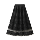 Heavy Industry Lace Cake Skirt Long Skirt Sweet Wind High Waist Wood Ear Net Yarn Skirt