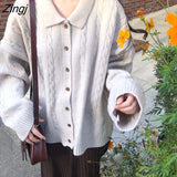 Women Solid Button Twisted Knitted Minimalist Daily Retro Chic Outwear Basic Warm Harajuku Student New Stretchy