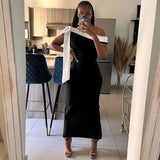 Black Ribbon Off-shoulder Maxi Dress- Outfit
