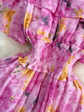 Women Vacation Beach Long Dress Sexy Slash Neck Off Shoulder Short Sleeve High Waist Floral Ruffle Maxi Vestidos