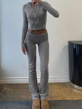 knit two-piece suit with zip and
