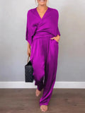 Women's Summer Fashion Solid Color Sleeve Short-Sleeved Blouse Trousers