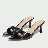 Women's High-Heeled Sandals Stone Pointed Kitten And Muller Spring And Summer Night Party Black Women's Shoes High
