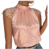 Sexy Lace Blouses Summer Solid Pink Shirts 2023 Elegant Stand Collar Top Lady Loose Shirt Womens Blusas Mujer