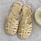 Bag Head Hollow Sandals Women 2025 New Summer Braided Flat Shoes Niche Retro Beach Roman