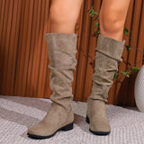 Pile Velvet Brae Western Boots Women High-Clinity Cylindrical Head Solid Color Coarse And Flat Bottom Fashion