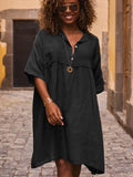 Women's Loose Solid Color Polo Collar Holiday Leisure Buttons Literary Style Fashion Dress