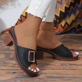 Coarse-Heeled Slippers Women's New TEUM Explosive Belt Buckle Light Sandals Women In The Summer Of