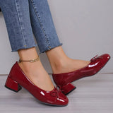 Leather Square With Fashion Single-Shoe Women's Shoes 2025 New Low-Heeled Light Bow Single Shoes Small Leather
