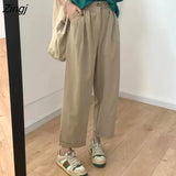 Women Casual Streetwear BF Ins Cool Girls Students Solid Ankle-length High Waist Straight Loose Bottoms Baggy Female