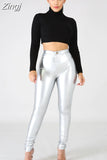 Solid Y2K Faux PU Leather Pants for Women Fashion High Waist Bodycon Stretchy Slim Long Trousers Casual Streetwear