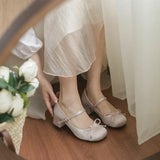Zingj Satin Bow Mary Jane Shoes Spring Ballet With Retro Lolita Thick Heel Cheongsam With Skirt Single