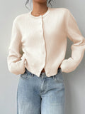 And Winter Sweater Women's Fashion Thin Round-Neck Long Sleeve Button Short Loose Cardigan Top