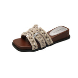 Fragrant Wind Thick Bottom Slippers Women 2025 Summer New Square Head Holiday Slippers Women Wearing Skirts And