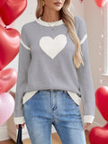 Autumn And Winter Hot Sweater Women Hit The Color Love Peach Collar Knitted Jersey Valentine's