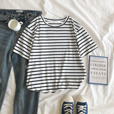 Zingj Summer Hot Sale Ins Striped T Shirt Short Sleeve Sleeved T Shirt Loose Casual Top Women's