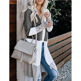 Clamming Long Knitted Sweater Rainbow Spliced Striped Cardigan Sweater Coat Women's Autumn And
