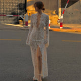 Zingj Early Autumn New Sexy Hot Girl Lace Splicing Fashion Street Slit Long Sleeve
