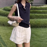 Tiansi Linen Tibetan Blue Cool Design Small Gentle Polo Collar Sleeveless Vest Topess Female