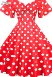 Women Summer Dress Butterfly Sleeve Swing Vintage Dresses Robe Femme Elegant Green Polka Dot Party Sundress