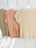 Zingj Temperament Super Gentle Wind Knit Short Sleeve Jacket Female Solid Color Back Hollow Out Rope Tie Knit Short Sleeve